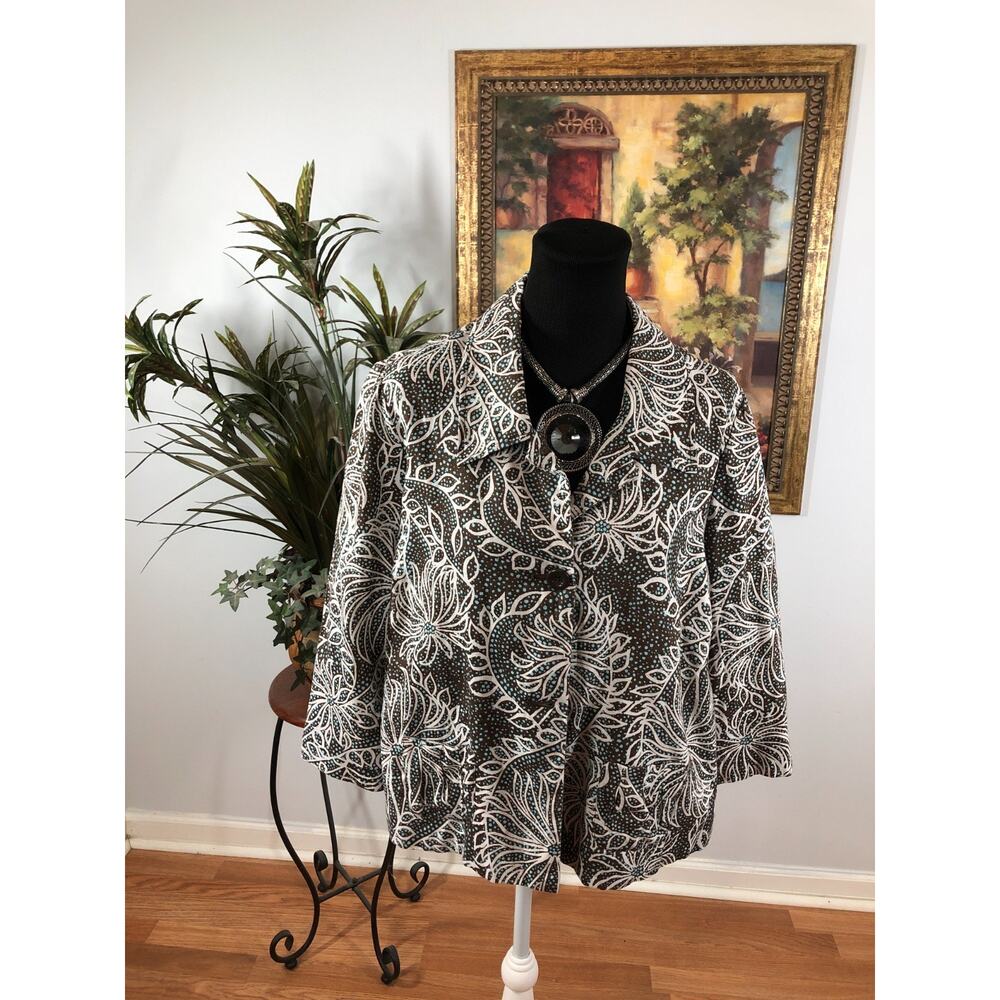 Kim Rogers Blazer Women's‎ XL Multicolor Linen 3-Button Floral Pattern Cocktail